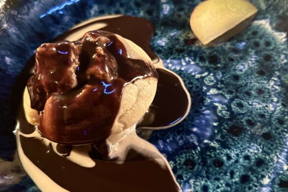 Profiterole with tahini sauce at Trilye Restaurant, Ankara.