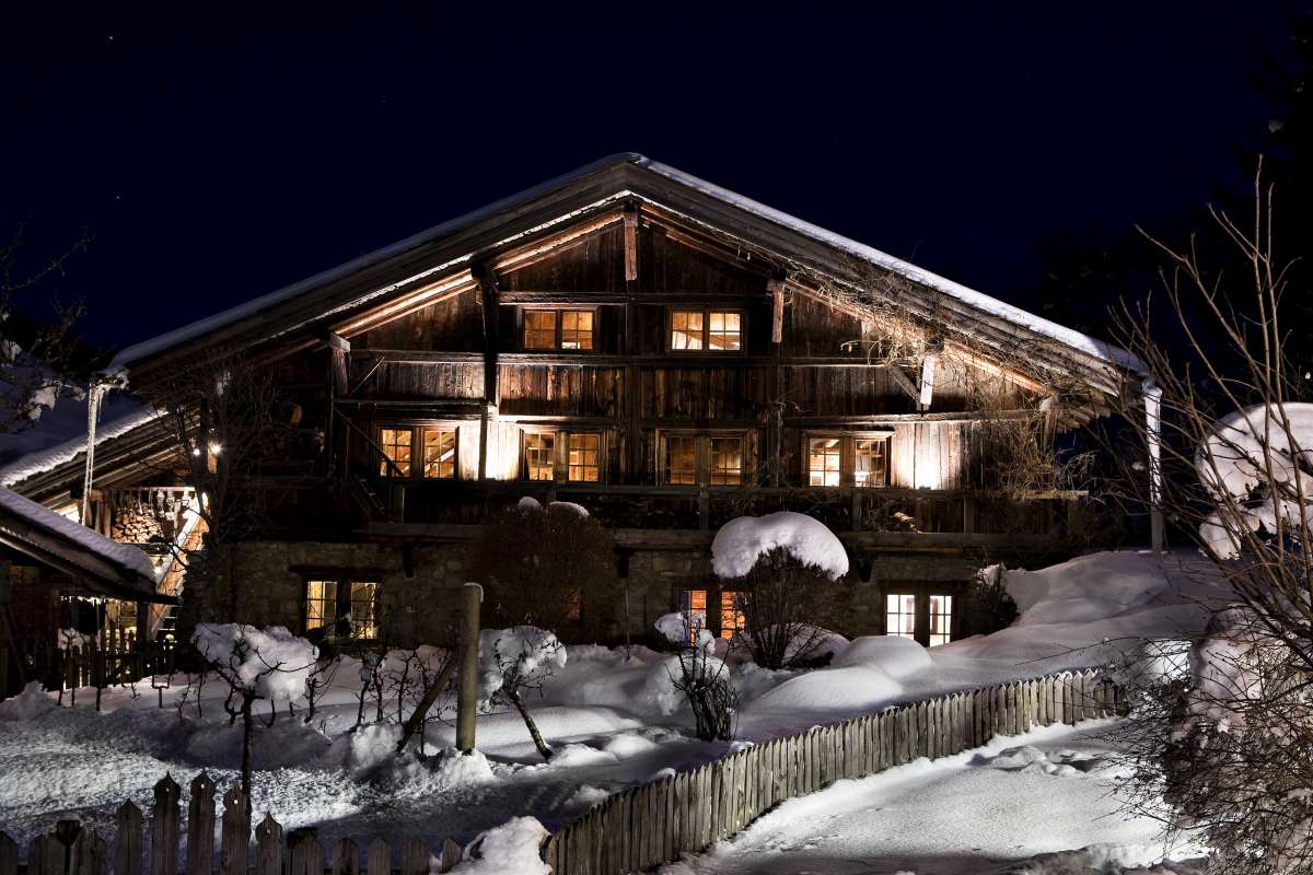 Chalet des Fermes, Megeve, France - exterior at night