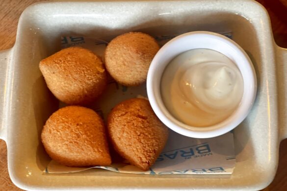 Made in Brazil Coxinha is a battered pastry shaped a little like a teardrop filled with shredded chicken